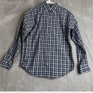 VTG Ralph Lauren Mens M Blue Tartan Plaid Preppy Rugby Pony Logo 90s Hamptons